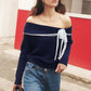 👜 -50 % sur toute la mode femme ! ✨Pull femme à épaules dénudées et bordures en dentelle