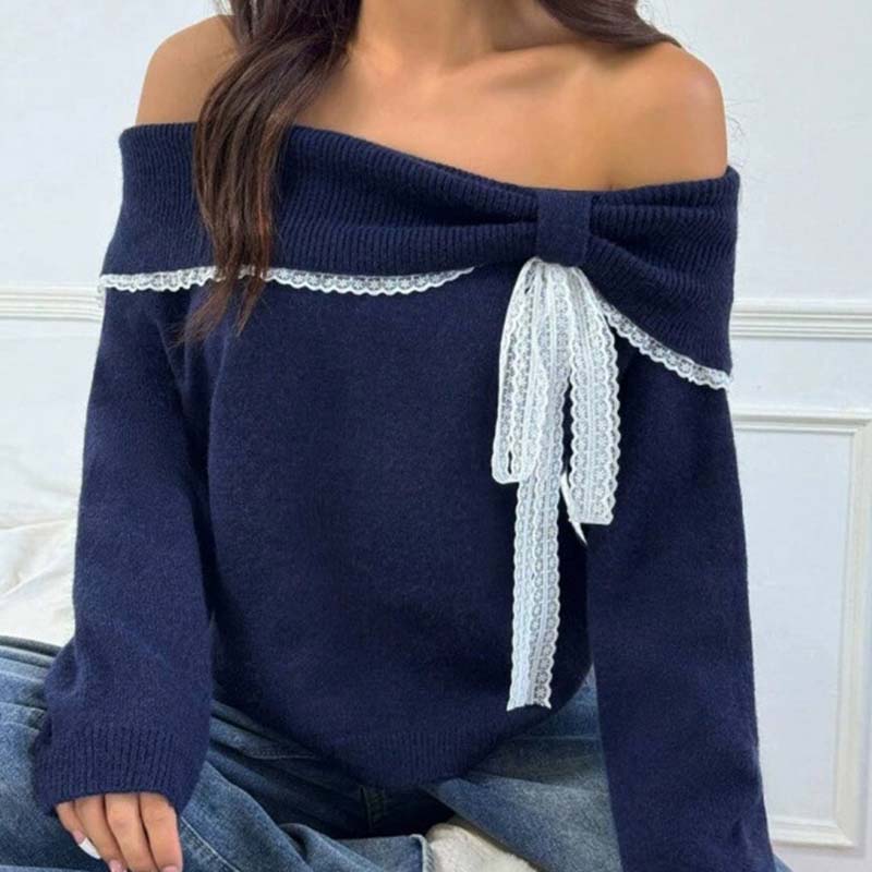 👜 -50 % sur toute la mode femme ! ✨Pull femme à épaules dénudées et bordures en dentelle