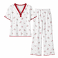 Ensemble de pyjama imprimé pour femme, haut à manches courtes et pantalon long, vêtement de détente confortable et élastique