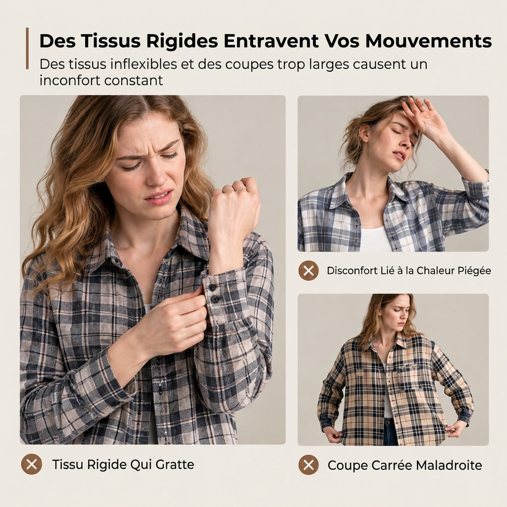 Chemise décontractée à carreaux pour femmes, à manches longues et boutonnée, avec poche poitrine