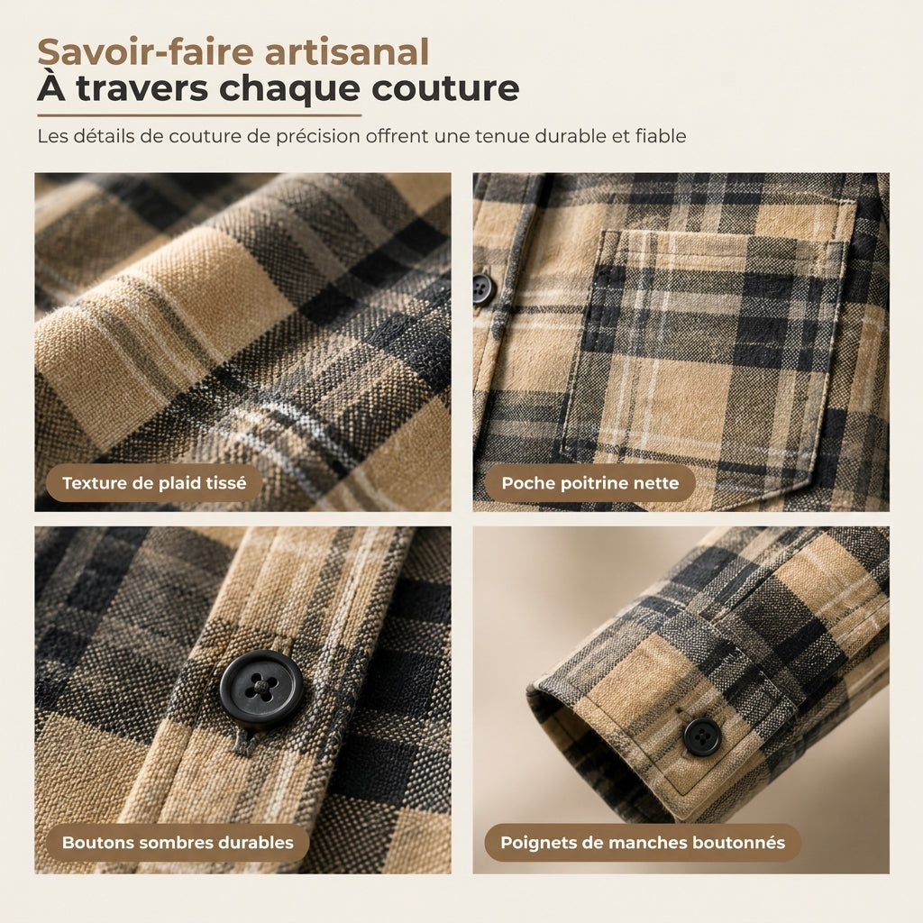 Chemise décontractée à carreaux pour femmes, à manches longues et boutonnée, avec poche poitrine