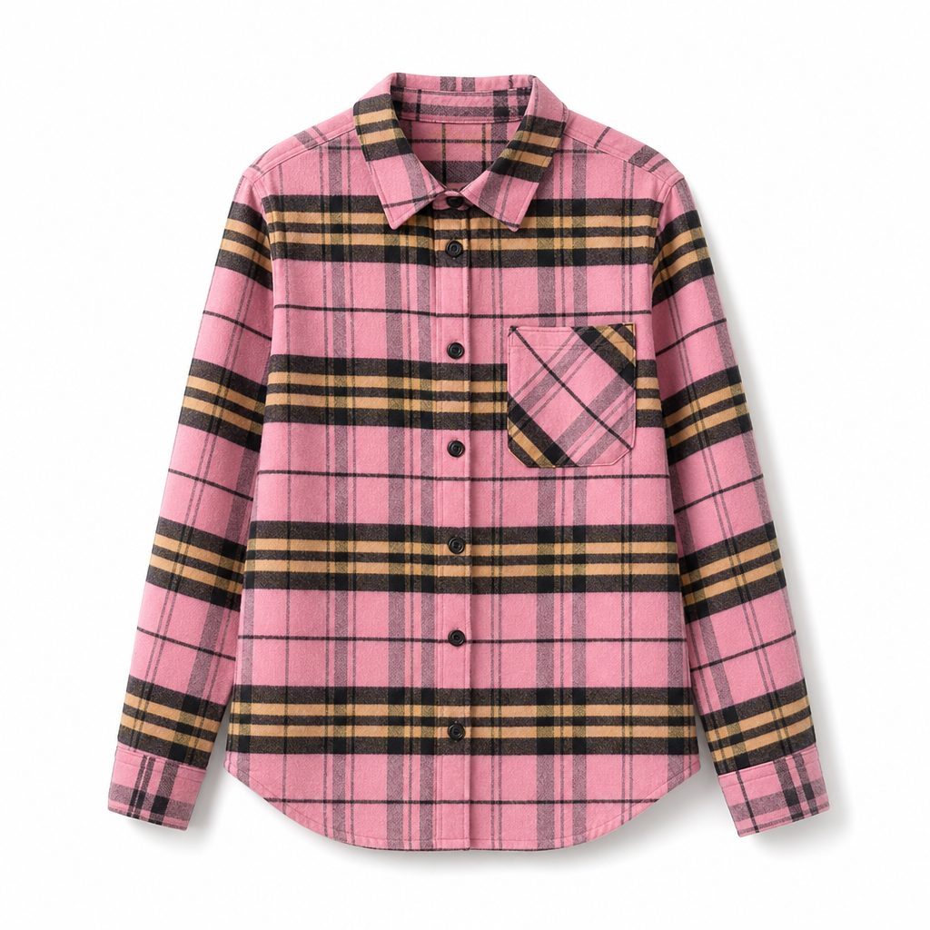 Chemise décontractée à carreaux pour femmes, à manches longues et boutonnée, avec poche poitrine
