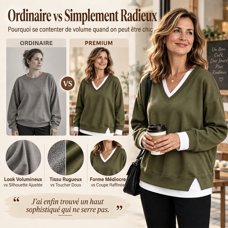 💖Soldes ! Prix cassés💖Sweat-shirt à col V et effet superposé pour femmes