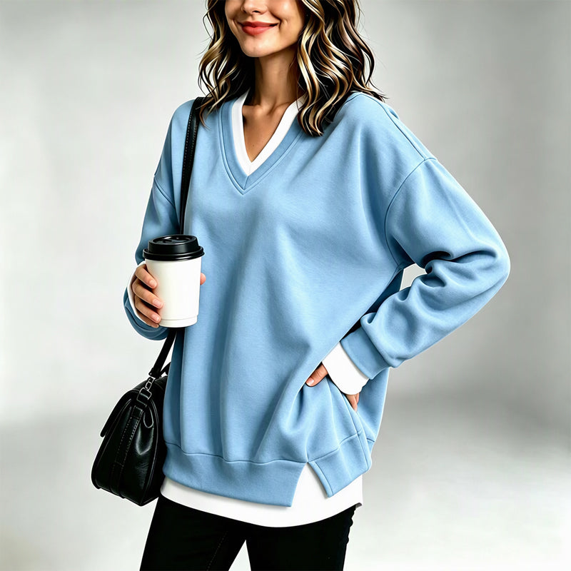 💖Soldes ! Prix cassés💖Sweat-shirt à col V et effet superposé pour femmes