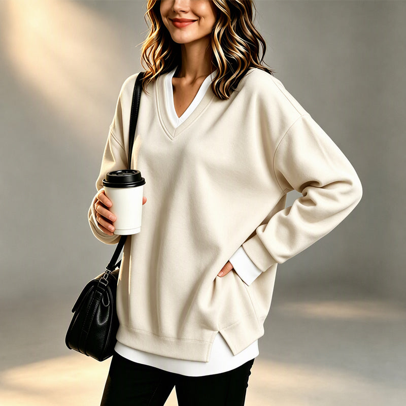 💖Soldes ! Prix cassés💖Sweat-shirt à col V et effet superposé pour femmes