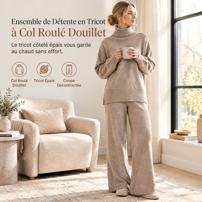 Ensemble Deux Pièces Pull Ample à Col Roulé et Pantalon en Maille pour Femme, Tenue Décontractée, Chaude et Épaisse pour Automne et Hiver