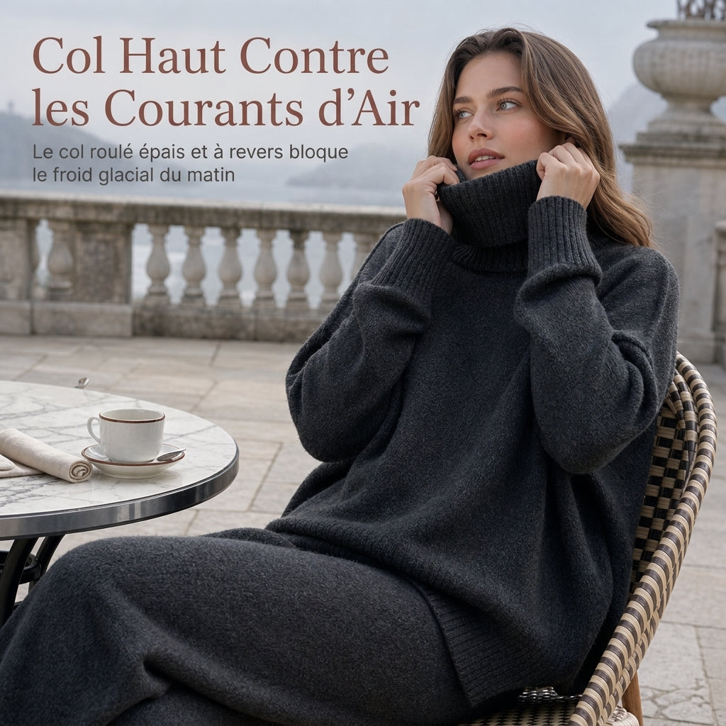 Ensemble Deux Pièces Pull Ample à Col Roulé et Pantalon en Maille pour Femme, Tenue Décontractée, Chaude et Épaisse pour Automne et Hiver
