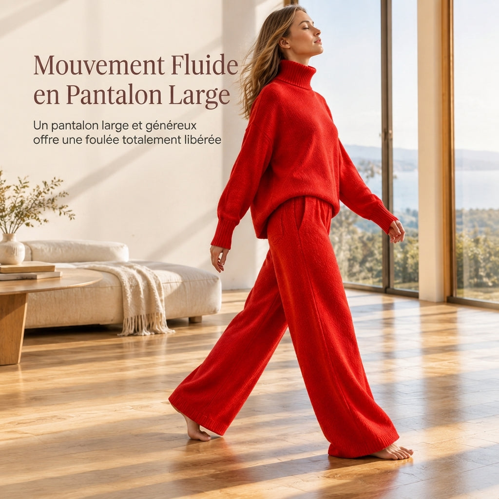 Ensemble Deux Pièces Pull Ample à Col Roulé et Pantalon en Maille pour Femme, Tenue Décontractée, Chaude et Épaisse pour Automne et Hiver