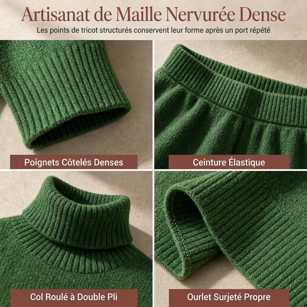 Ensemble Deux Pièces Pull Ample à Col Roulé et Pantalon en Maille pour Femme, Tenue Décontractée, Chaude et Épaisse pour Automne et Hiver