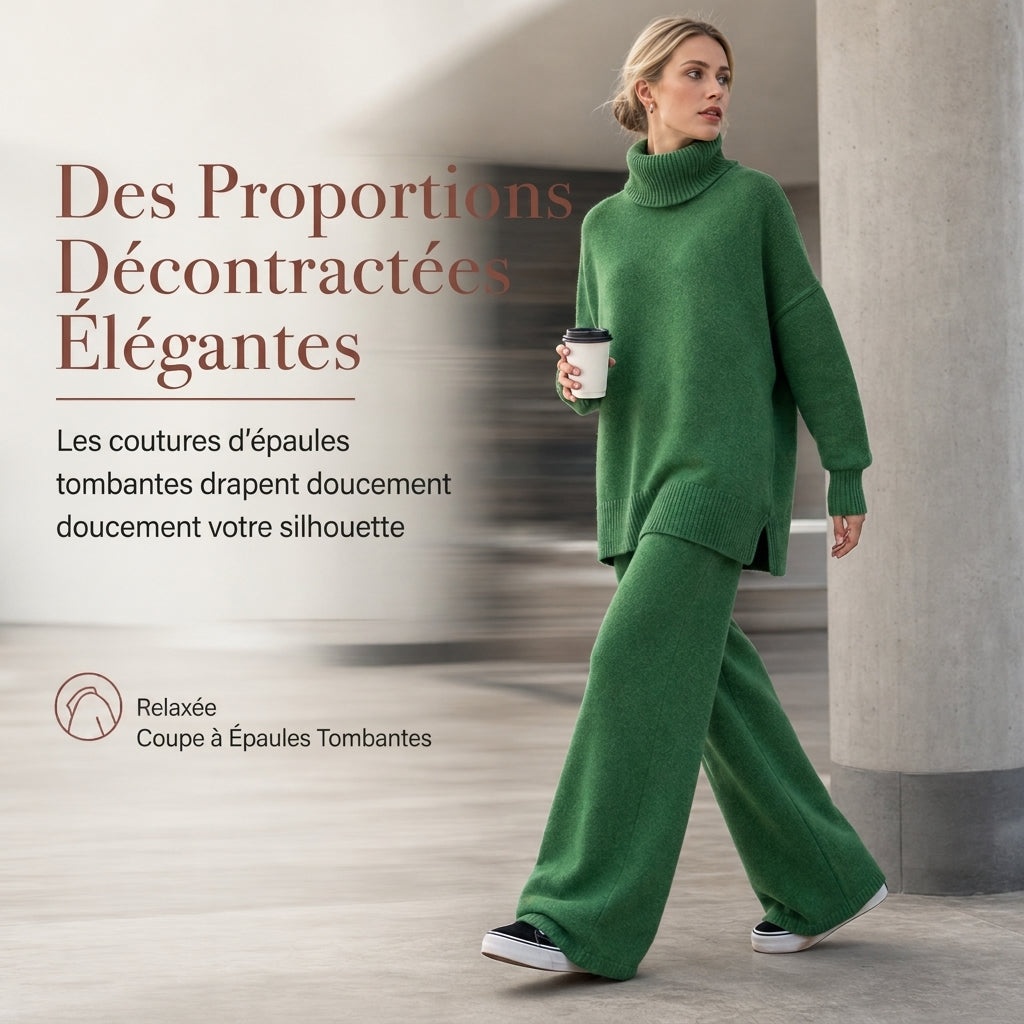 Ensemble Deux Pièces Pull Ample à Col Roulé et Pantalon en Maille pour Femme, Tenue Décontractée, Chaude et Épaisse pour Automne et Hiver
