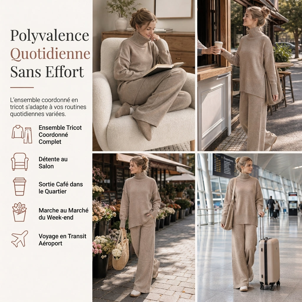 Ensemble Deux Pièces Pull Ample à Col Roulé et Pantalon en Maille pour Femme, Tenue Décontractée, Chaude et Épaisse pour Automne et Hiver