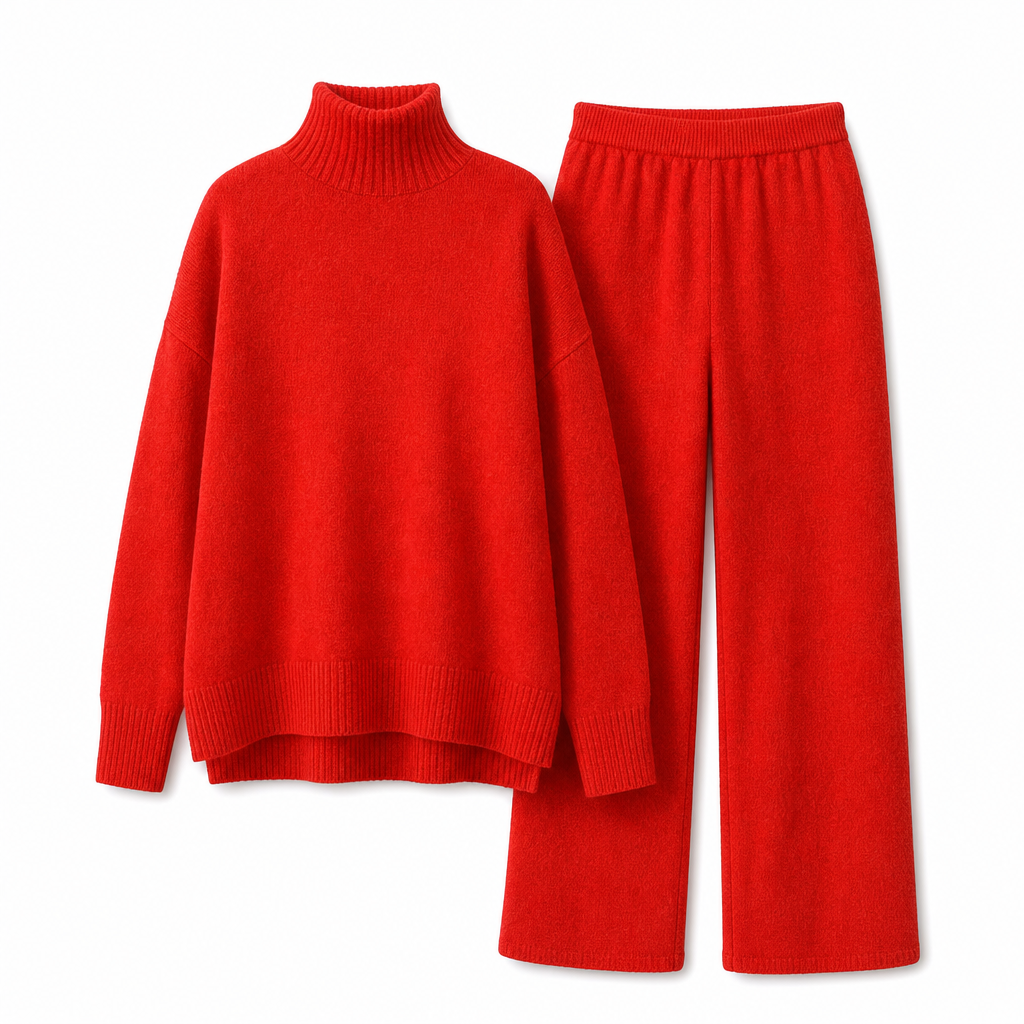 Ensemble Deux Pièces Pull Ample à Col Roulé et Pantalon en Maille pour Femme, Tenue Décontractée, Chaude et Épaisse pour Automne et Hiver