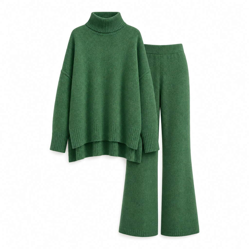 Ensemble Deux Pièces Pull Ample à Col Roulé et Pantalon en Maille pour Femme, Tenue Décontractée, Chaude et Épaisse pour Automne et Hiver