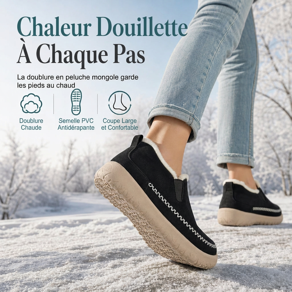 Bottes de neige pour femmes, douces, confortables et antidérapantes, avec une coupe large