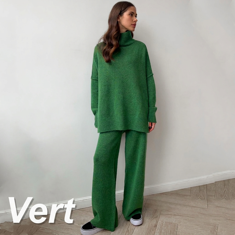 Ensemble Deux Pièces Pull Ample à Col Roulé et Pantalon en Maille pour Femme, Tenue Décontractée, Chaude et Épaisse pour Automne et Hiver