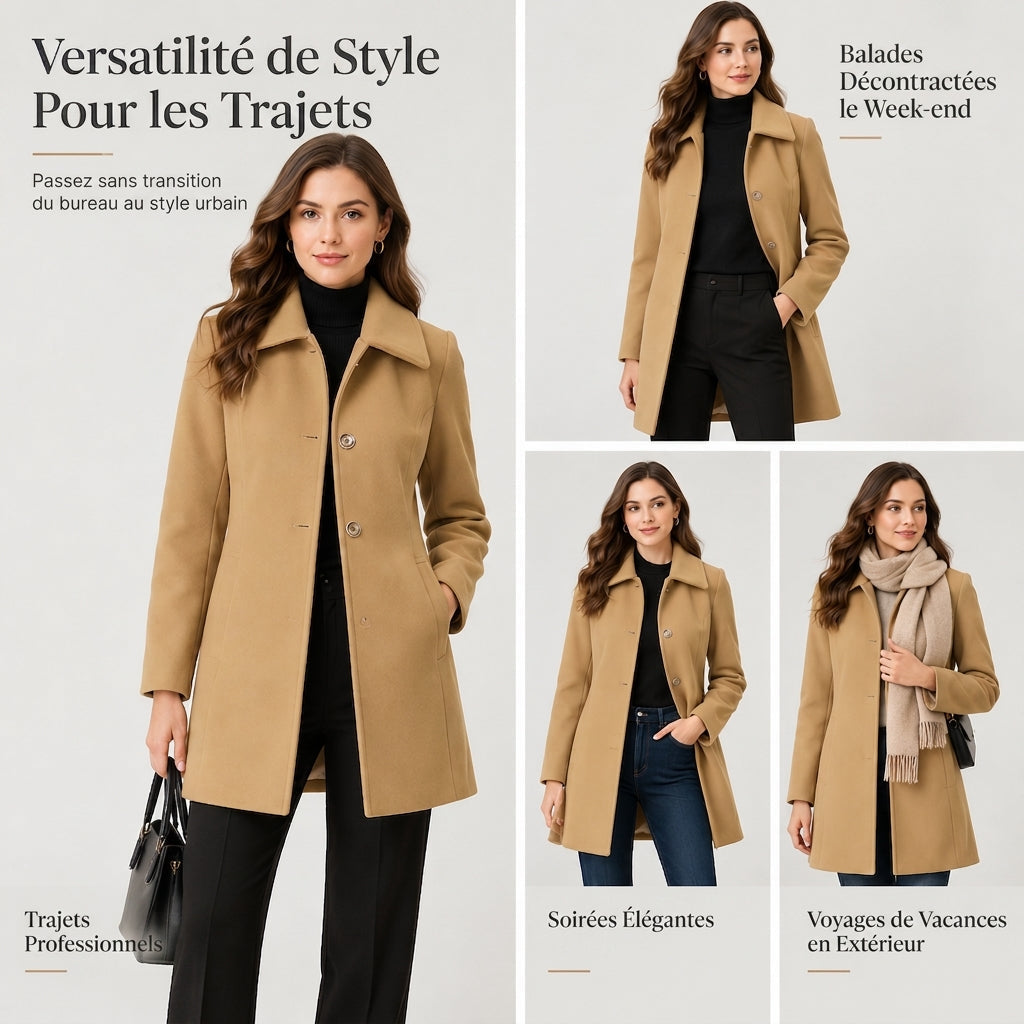 Manteau trench écossais mi-long élégant pour femme, polyvalent pour l'automne et l'hiver