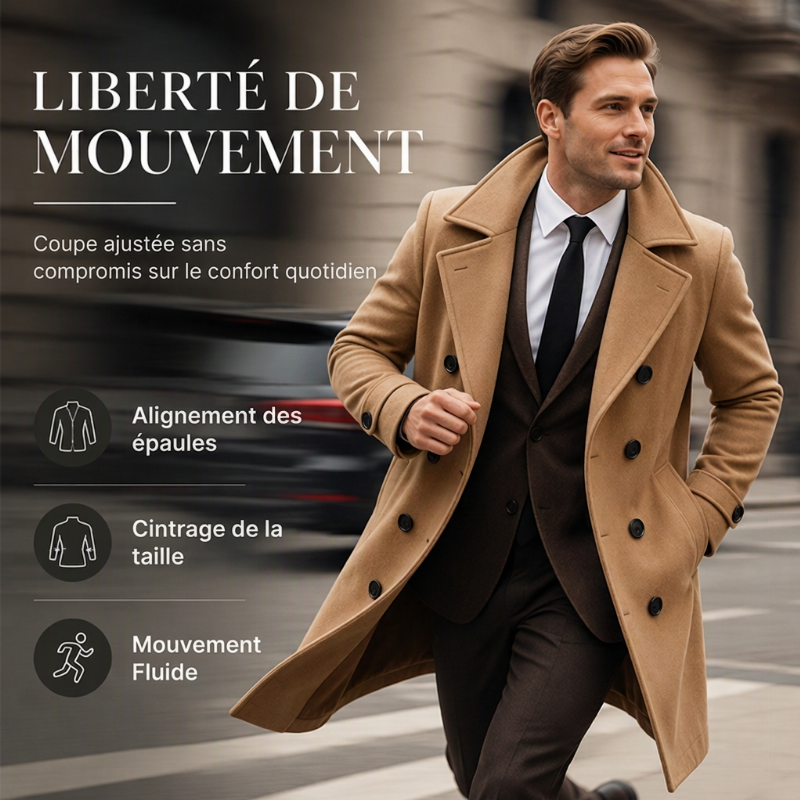 Manteau long classique double-breasted pour homme