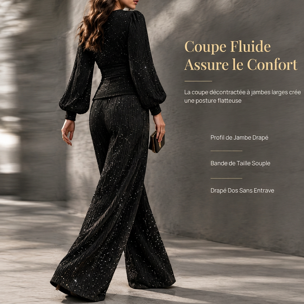 🍂Envie d’un ensemble 2 pièces femme pour l’automne-hiver ? Haut plissé col V, manches bouffantes et pantalon large à poches ✨🍂