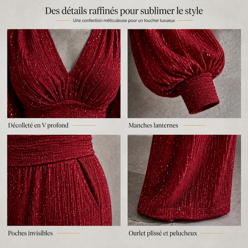 🍂Envie d’un ensemble 2 pièces femme pour l’automne-hiver ? Haut plissé col V, manches bouffantes et pantalon large à poches ✨🍂