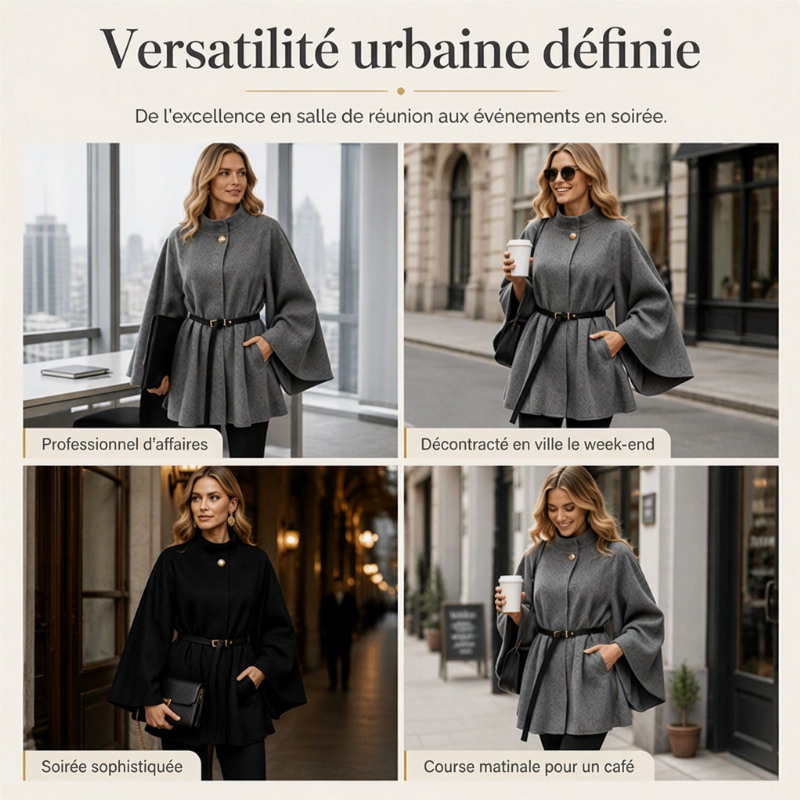 Manteau cape élégant à col montant pour femme