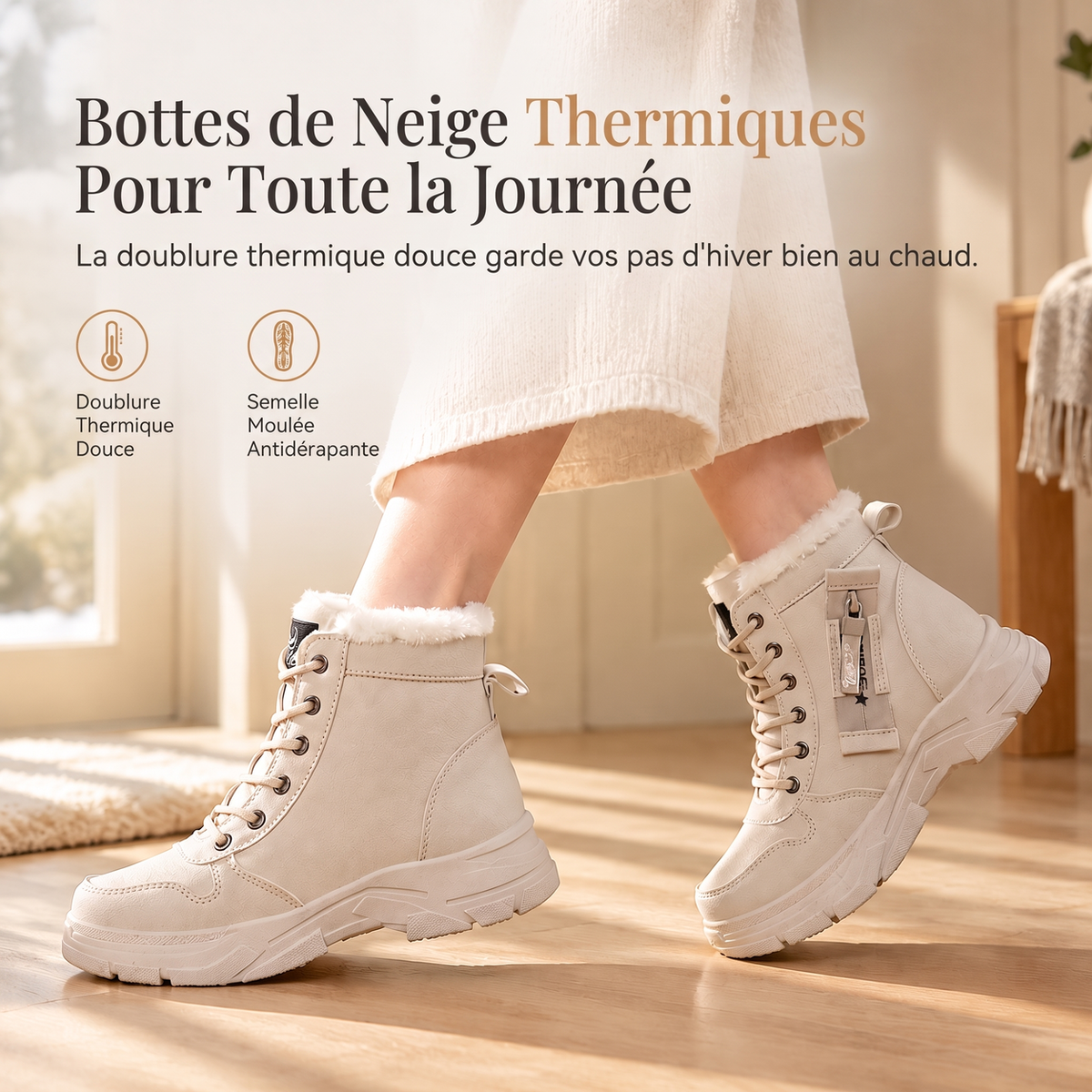 Bottes de neige d'hiver pour femmes, doublure en peluche chaude, bottes cheville à semelle épaisse
