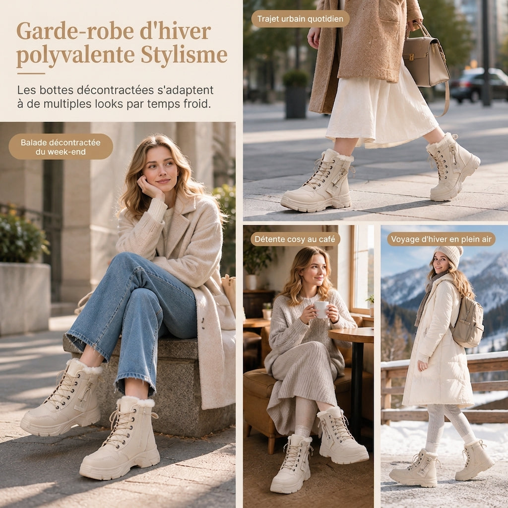 Bottes de neige d'hiver pour femmes, doublure en peluche chaude, bottes cheville à semelle épaisse