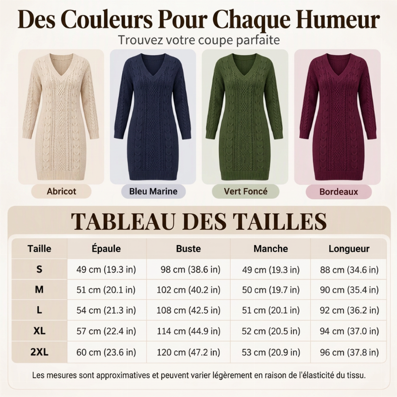 ✨ Envie d’une robe en maille torsadée à col V pour femme ? Style décontracté et facile à porter 🧶