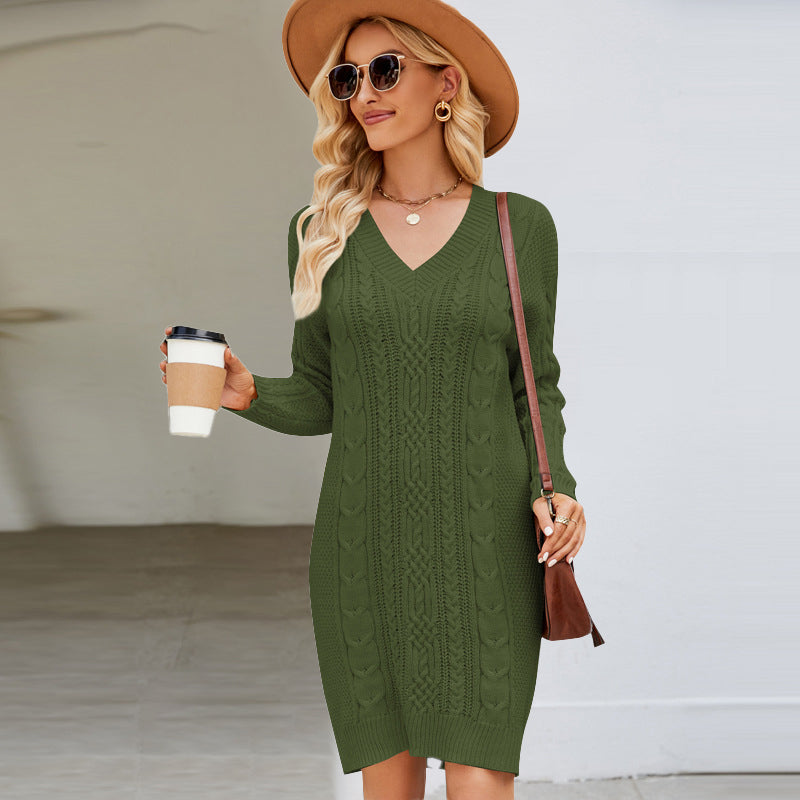 ✨ Envie d’une robe en maille torsadée à col V pour femme ? Style décontracté et facile à porter 🧶