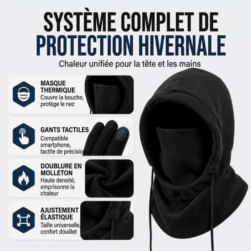 ✨ Ensemble cagoule avec gants tactiles et chaussettes : prêt pour le froid 🧦