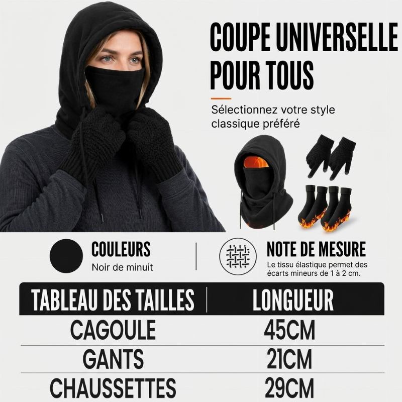 ✨ Ensemble cagoule avec gants tactiles et chaussettes : prêt pour le froid 🧦