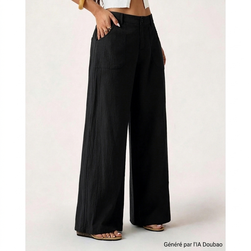 ✨ Pantalon femme larges jambes décontracté — taille élastique, poches profondes 👖