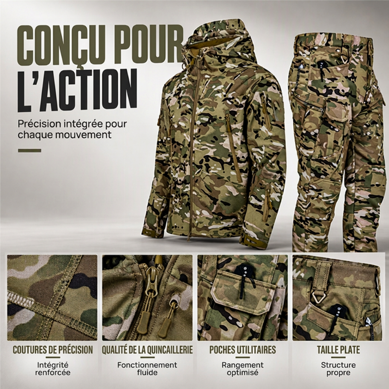 ✨ Combinaison tactique softshell unisexe : déperlante et pensée pour l’extérieur 🌧️  CN：