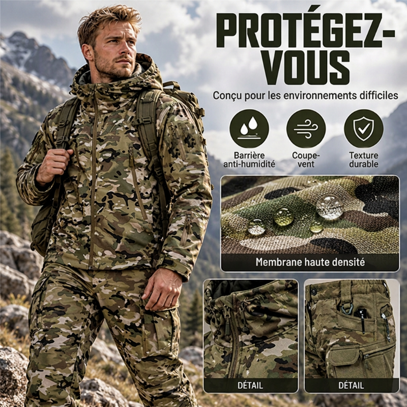 ✨ Combinaison tactique softshell unisexe : déperlante et pensée pour l’extérieur 🌧️  CN：