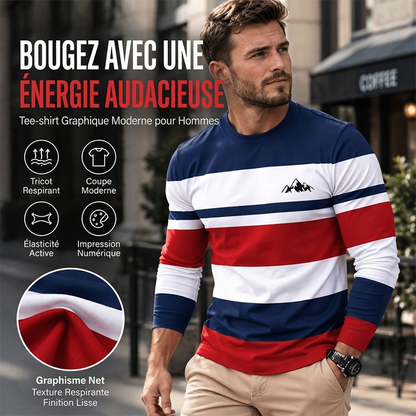 ✨ Haut pour homme à manches longues, col rond et rayures : facile à porter au quotidien 👕