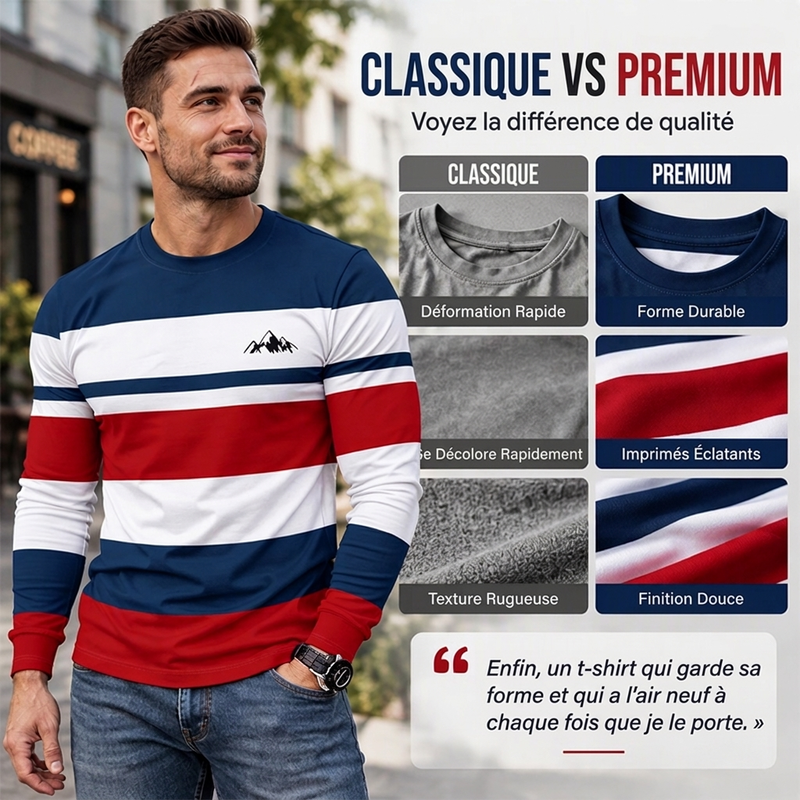 ✨ Haut pour homme à manches longues, col rond et rayures : facile à porter au quotidien 👕