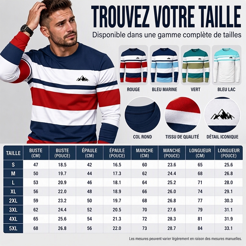 ✨ Haut pour homme à manches longues, col rond et rayures : facile à porter au quotidien 👕