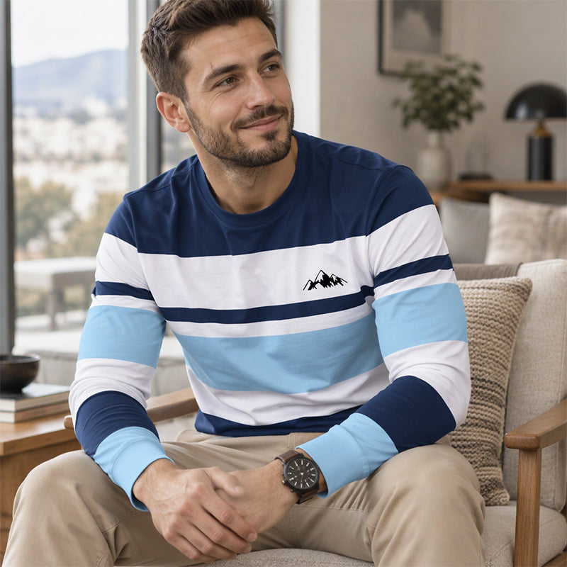 ✨ Haut pour homme à manches longues, col rond et rayures : facile à porter au quotidien 👕