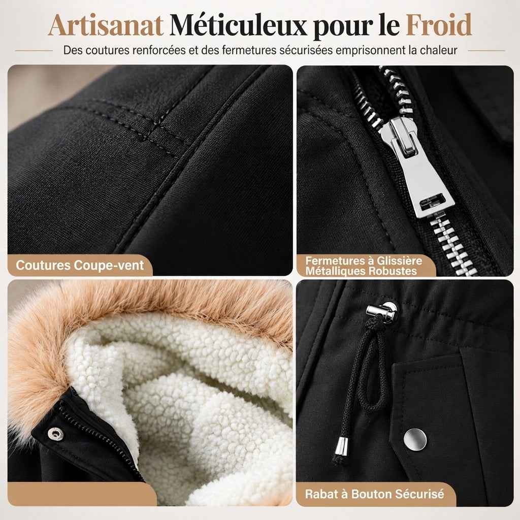 ✨ Ce manteau parka d’hiver pour femme avec capuche en fausse fourrure mise sur une taille réglable et une allure facile à porter ❄️