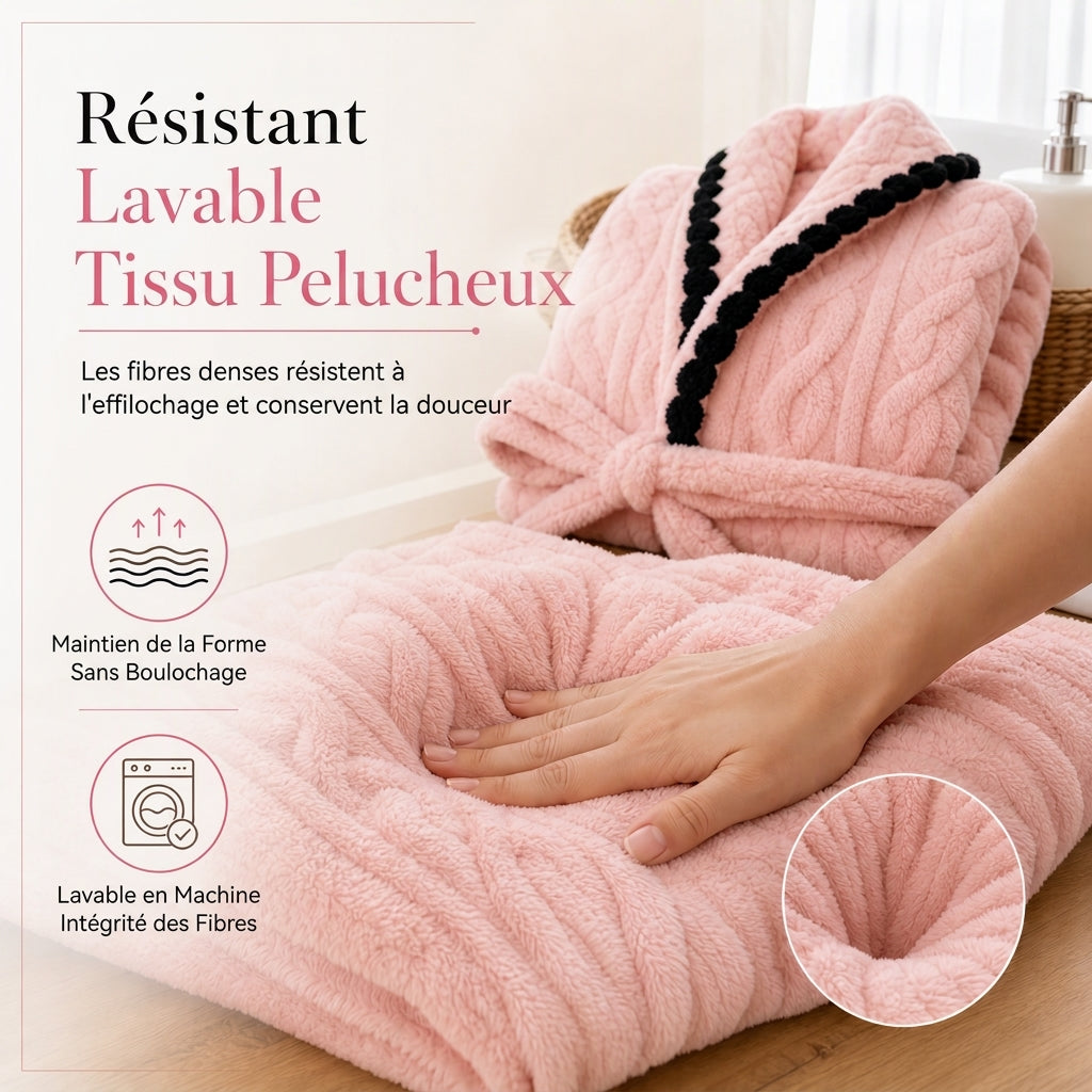 ✨ Peignoir en tricot épais à manches longues et capuche : chaud, ceinture ajustable et facile à porter à la maison 🧶