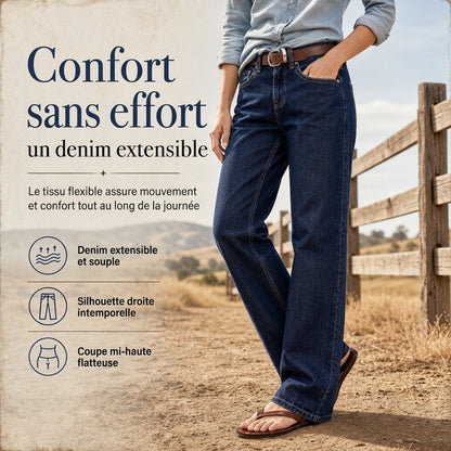 ✨ Ce jeans en denim extensible à coupe droite pour femme mise sur le confort sans effort 👖