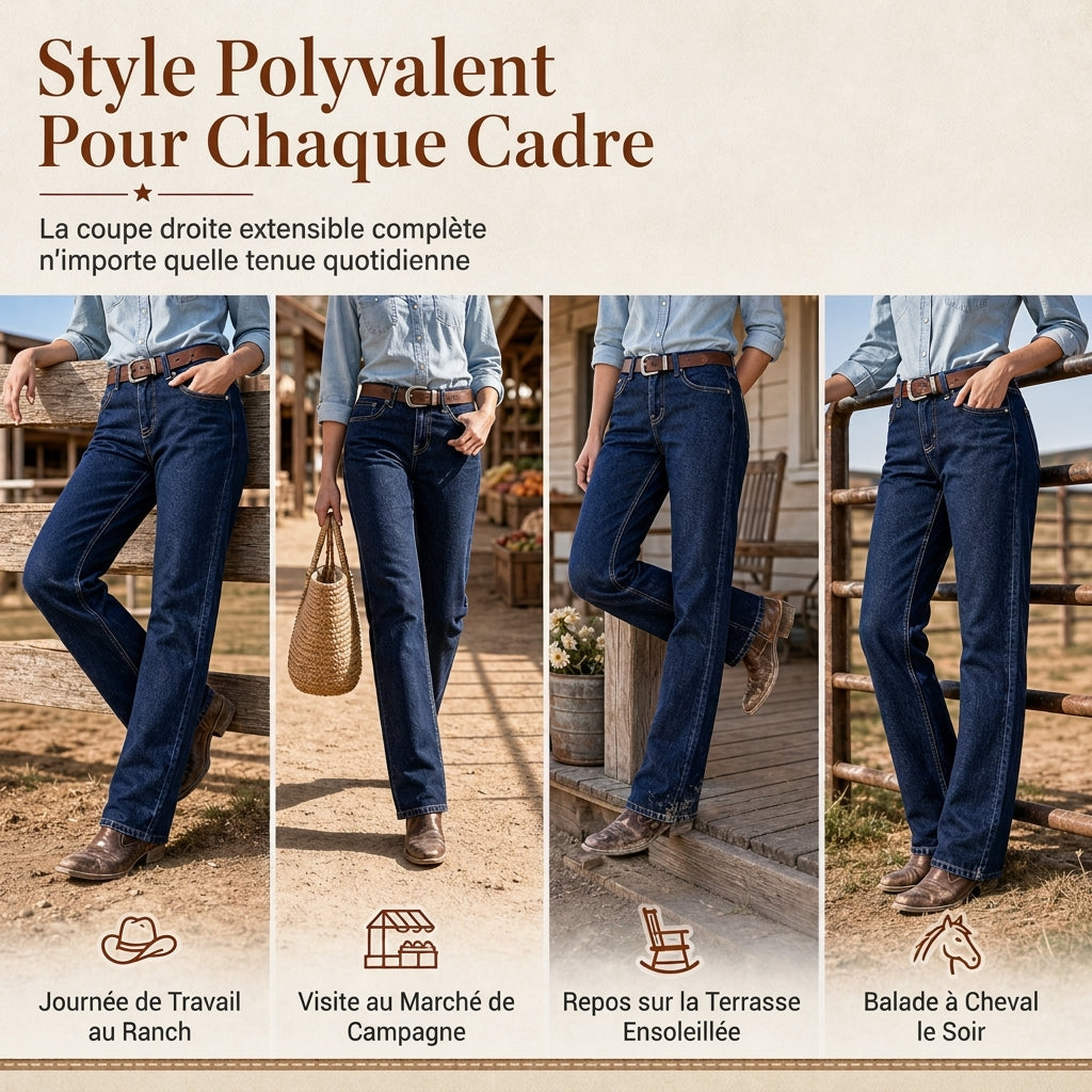 ✨ Ce jeans en denim extensible à coupe droite pour femme mise sur le confort sans effort 👖