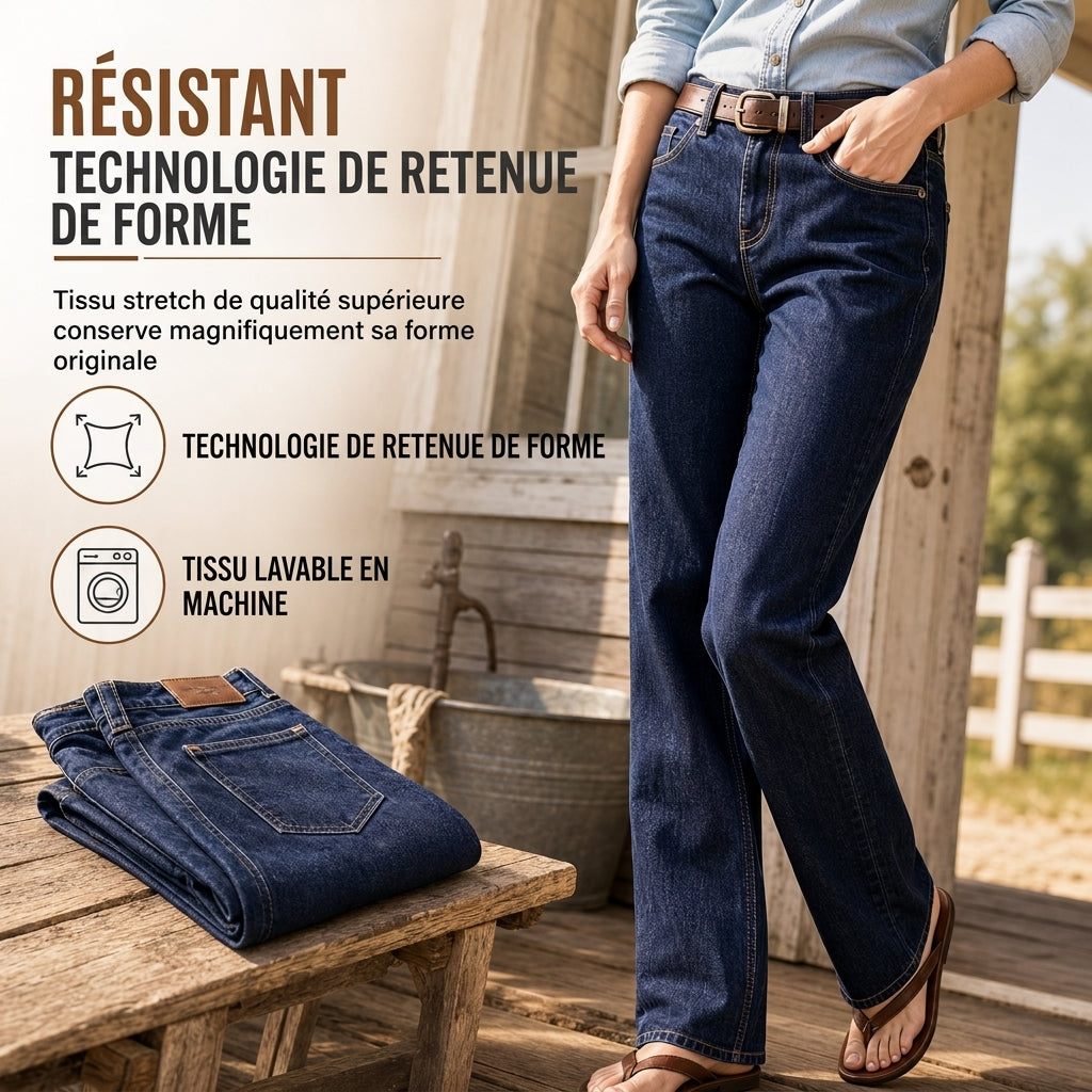 ✨ Ce jeans en denim extensible à coupe droite pour femme mise sur le confort sans effort 👖