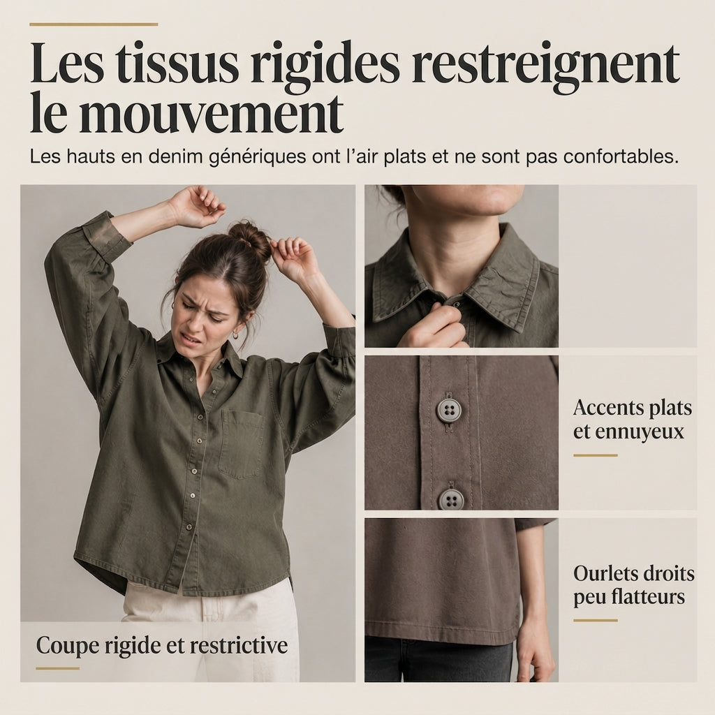 ✨ Manteau-chemise jean oversize délavé — boutons dorés, manches ballon 🧥