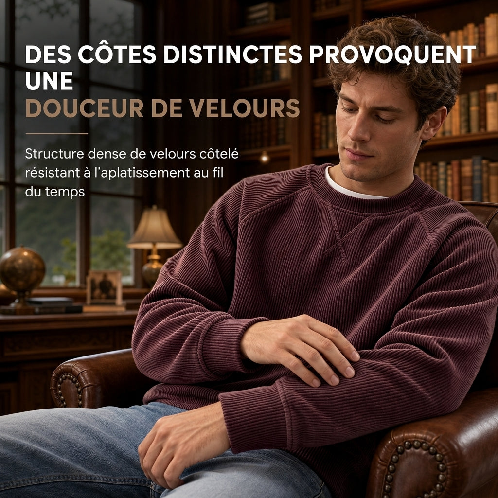 ✨ Pull à col rond pour homme en velours côtelé, manches longues : chaud et facile à porter 🧶