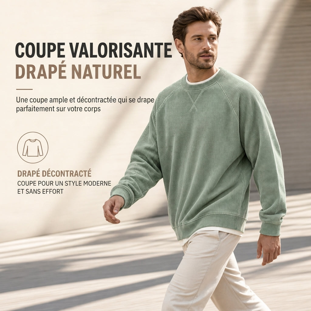 ✨ Pull à col rond pour homme en velours côtelé, manches longues : chaud et facile à porter 🧶
