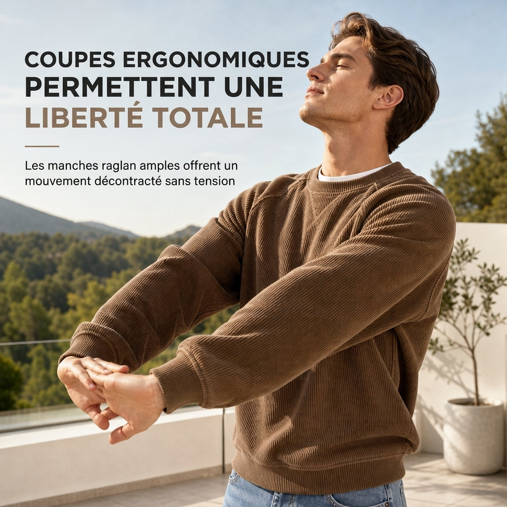 ✨ Pull à col rond pour homme en velours côtelé, manches longues : chaud et facile à porter 🧶