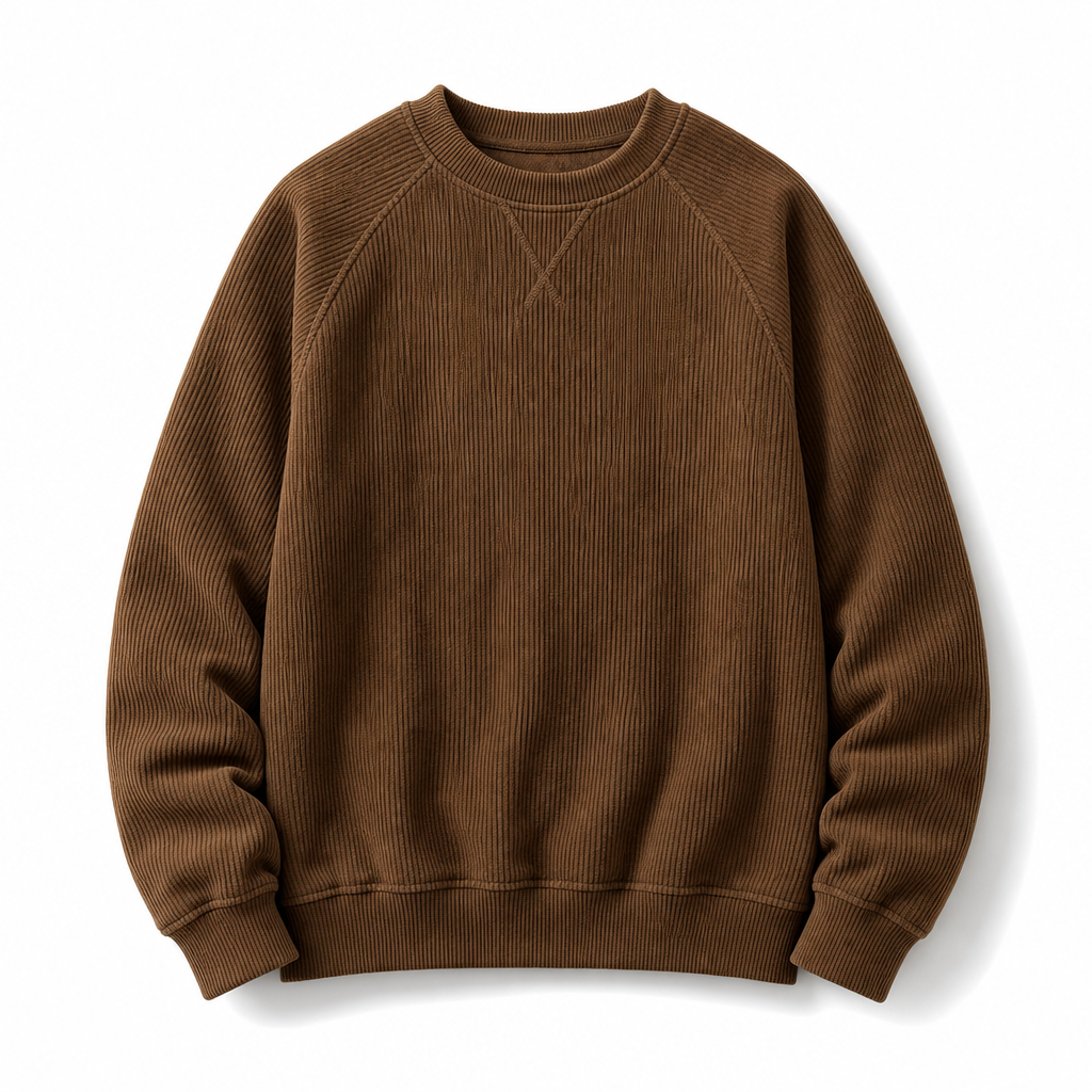 ✨ Pull à col rond pour homme en velours côtelé, manches longues : chaud et facile à porter 🧶