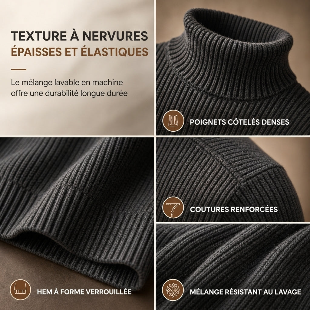 ✨ Envie d’un pull col roulé en maille ajustée pour homme ? Col structuré et coupe ajustée, facile à porter 🧶
