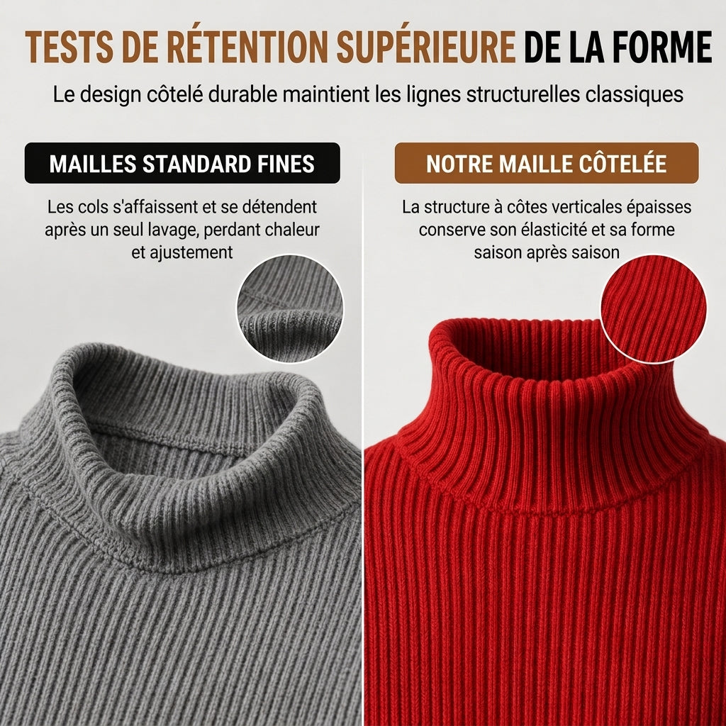 ✨ Envie d’un pull col roulé en maille ajustée pour homme ? Col structuré et coupe ajustée, facile à porter 🧶