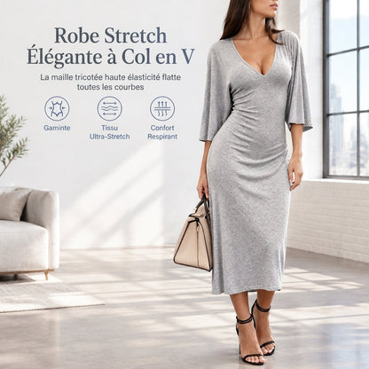 ✨ Cette robe moulante pour femme joue la carte col V et manches évasées — élégante, sexy, facile à porter en automne-hiver 👗